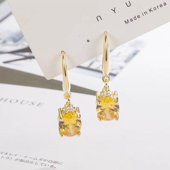18K Gold Plated Citrine Dangle Drop Earrings for Women - Picture 3 of 5